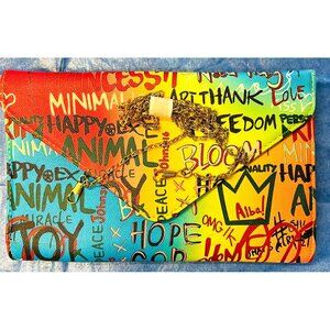 Graffiti Print Clutch Bag With Chain Crossbody Strap Magnetic Snap Closure 11x7”